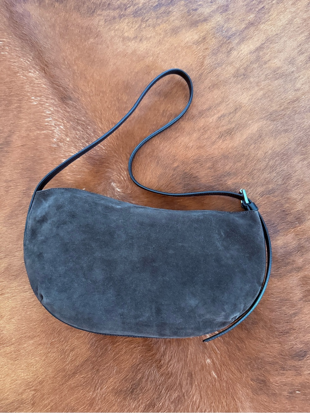 Massimo Dutti Chocolate Brown Suede Crescent Shoulder Bag